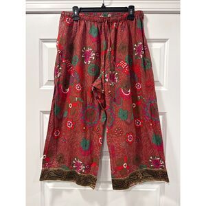 Sundara Punjammies Red Floral Pajama Lounge Capri Pants Drawstring Womens XL